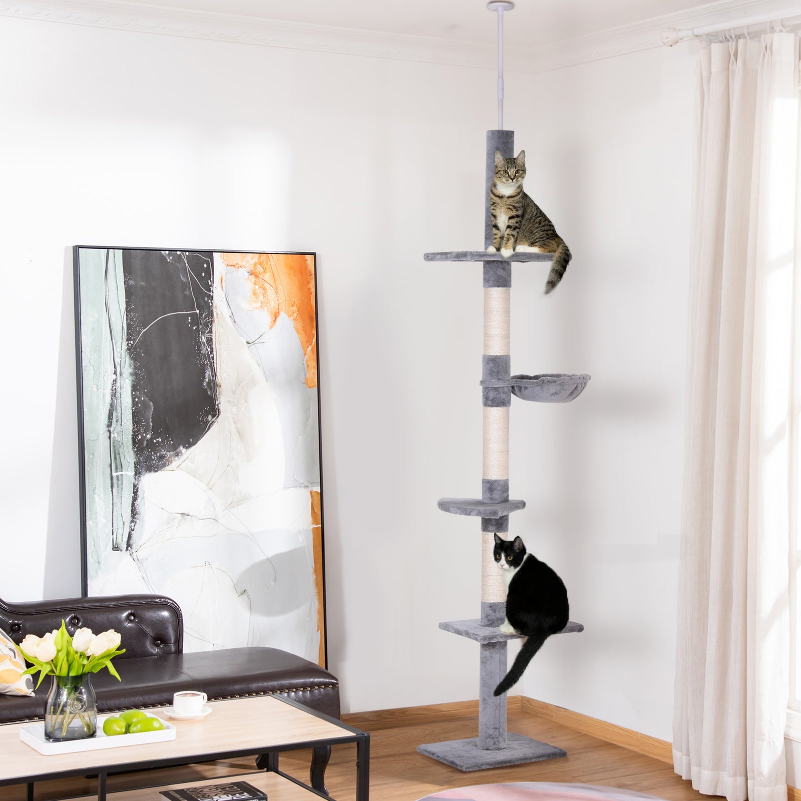 Floor To Ceiling Cat Tree For Indoor Cats 5-tier Kitty Tower | Gray