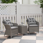3 Pcs Aluminium Rattan Bistro Set W/ Cushions & Glass Top