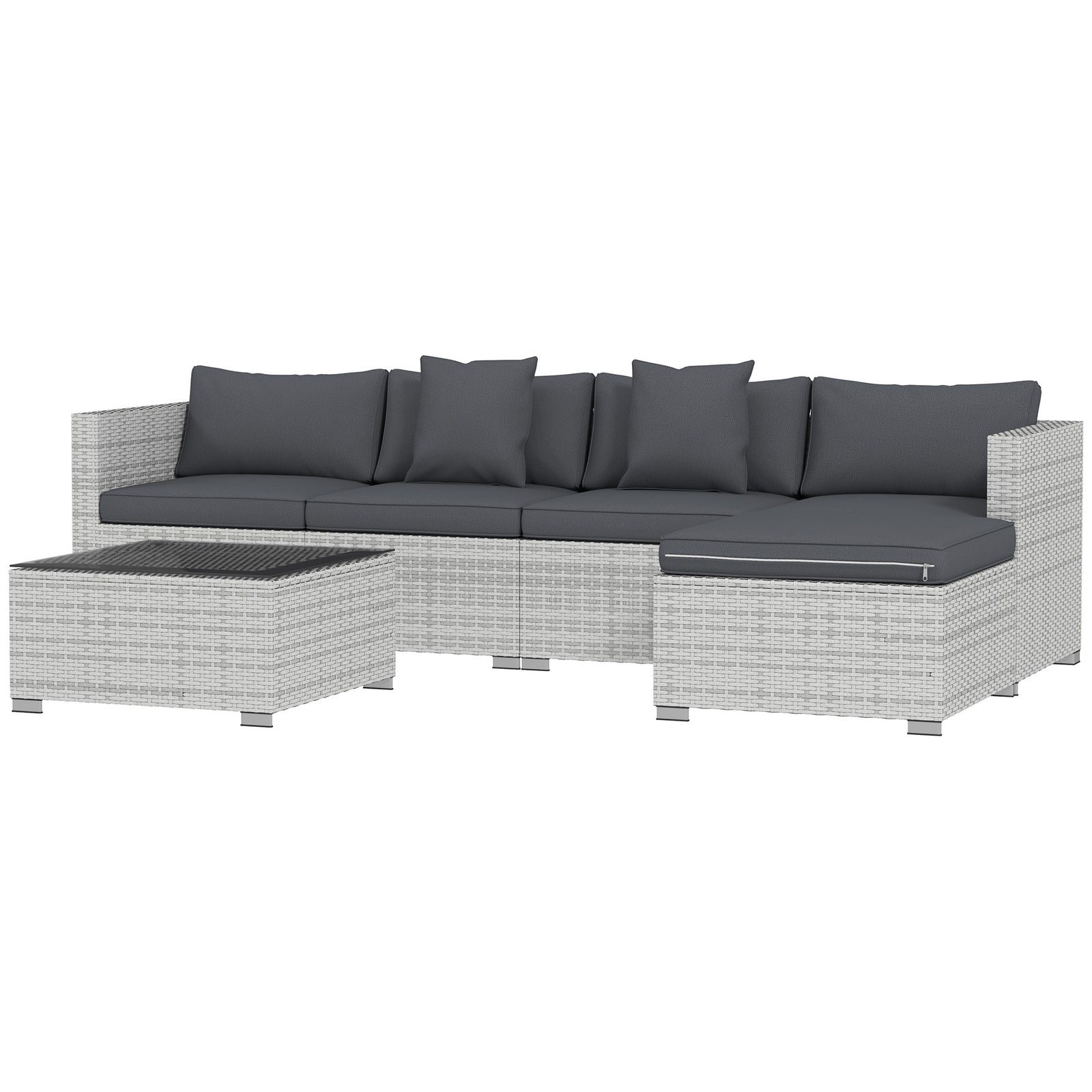 6 Pieces Rattan Furniture Set Garden Sofa Set Mixed Grey