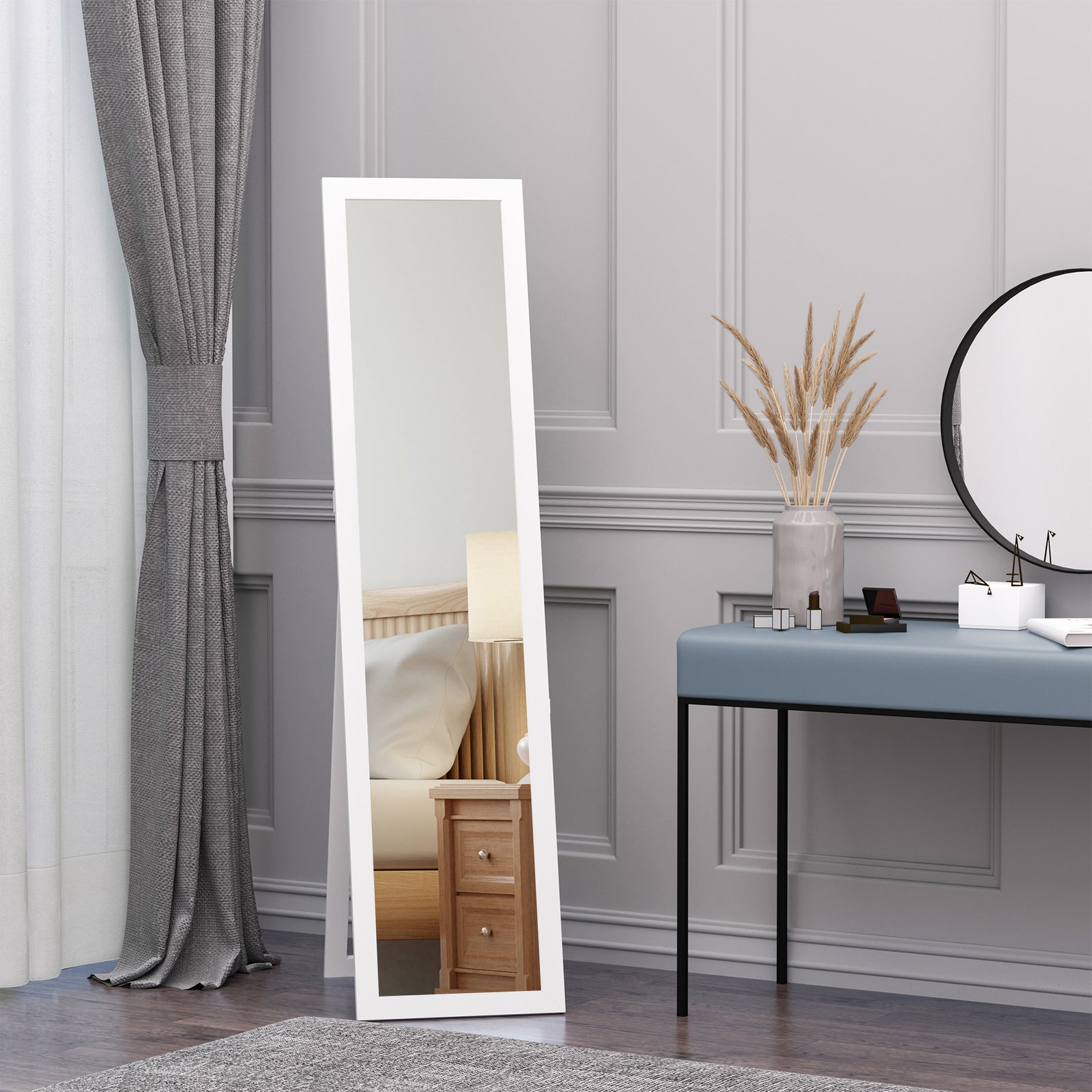 Full Length Mirror Floor Standing Wall-mounted Long Mirror | One Size | White