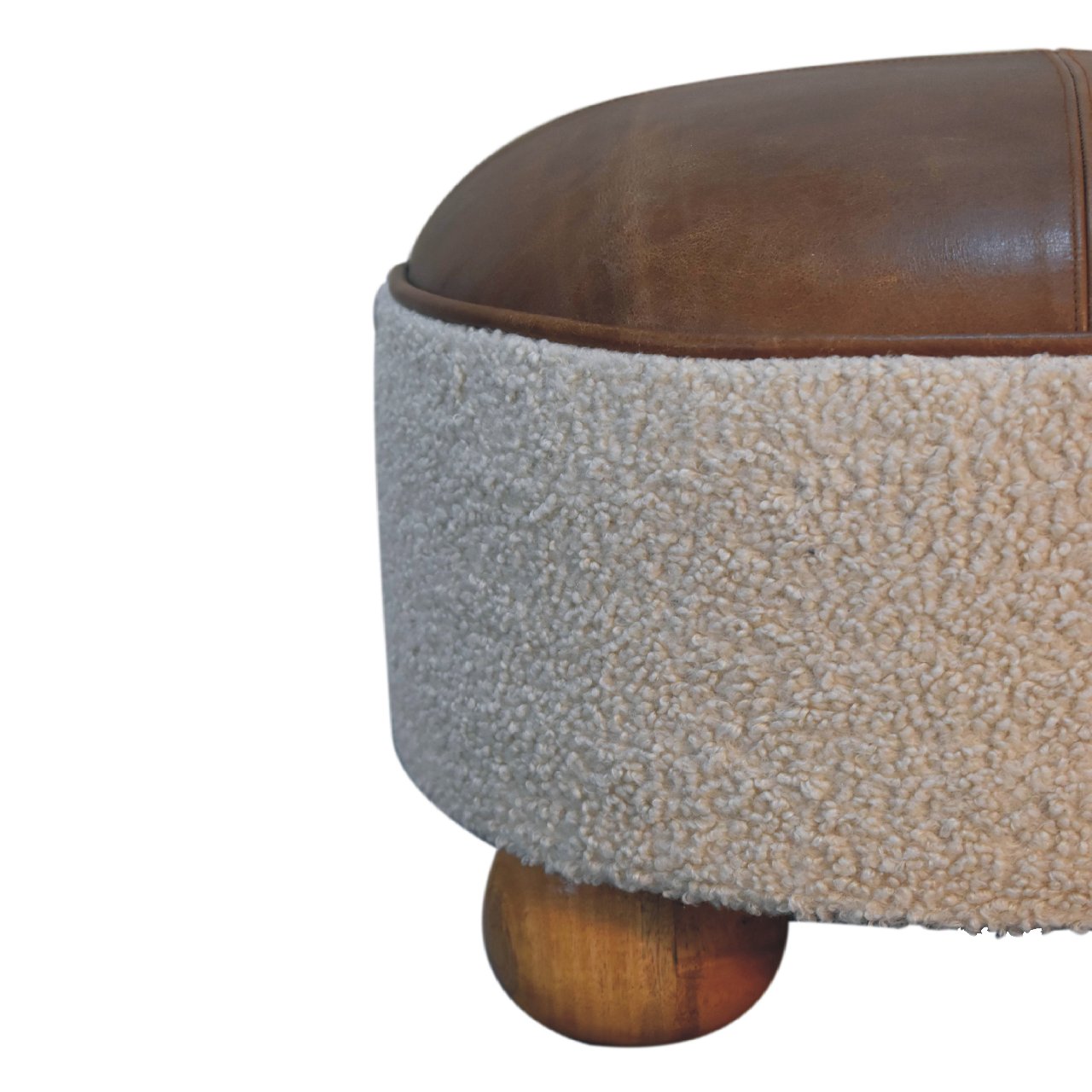 Solid Mango Wood Cream Boucle Buffalo Footstool