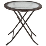 Folding Round Rattan Table W/ Tempered Glass Top