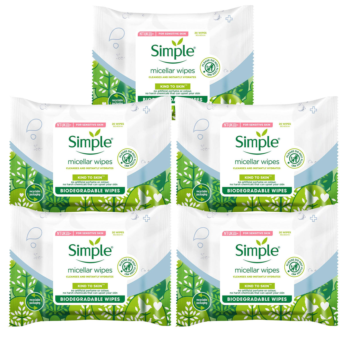 Biodegradable Micellar Wipes With Glycerin & Pro-vitamin B5, 5pk | Set of 5