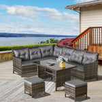 6 Pcs Patio Wicker Dining Set Rattan Chair Stool Table Set | Gray