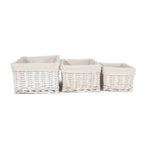 Wicker White Wash Storage Basket With White Lining | Set-of-3 | White