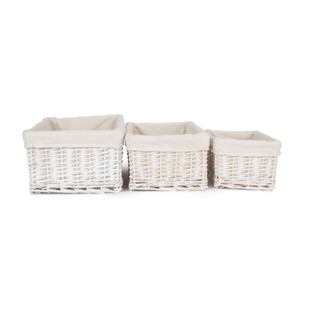 Wicker White Wash Storage Basket With White Lining | Set-of-3 | White