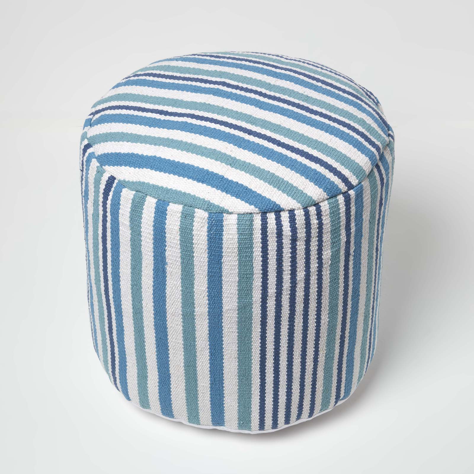 HOMESCAPES Blue And White Stripe Bean Filled Pouffe Tall 45 X 40 Cm