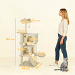 Cat Tree Tower With Sisal Scratching Posts, Condos | 140cm | Beige