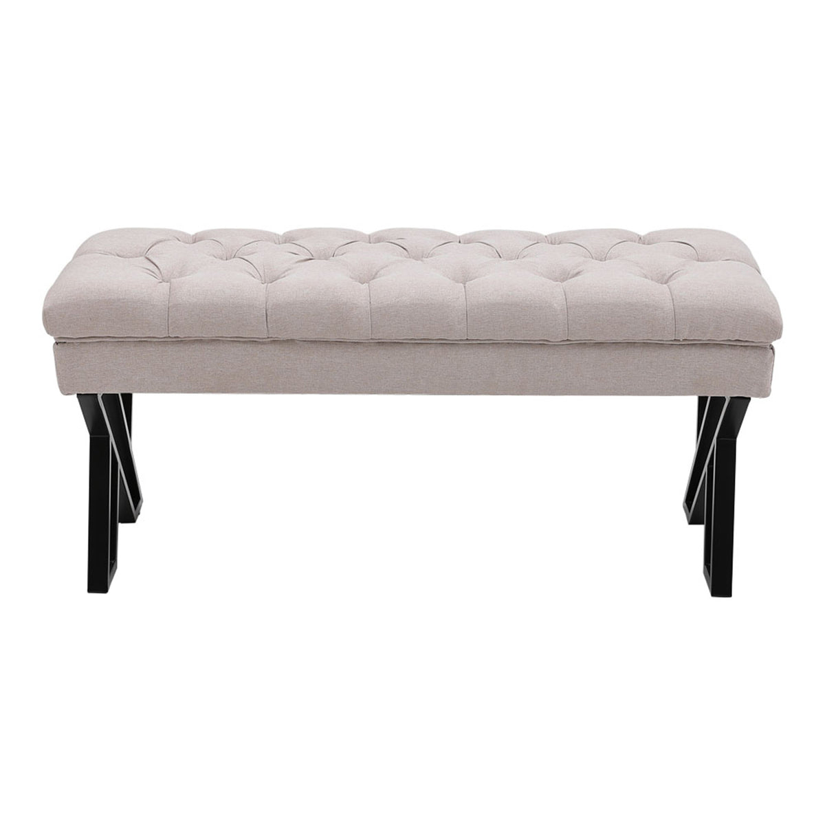 Mid Century Button Tufted Linen Upholstered Bed End Bench