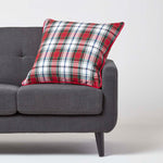Tartan Check Cotton Cushion Cover | 60cm x 60cm | Red & White