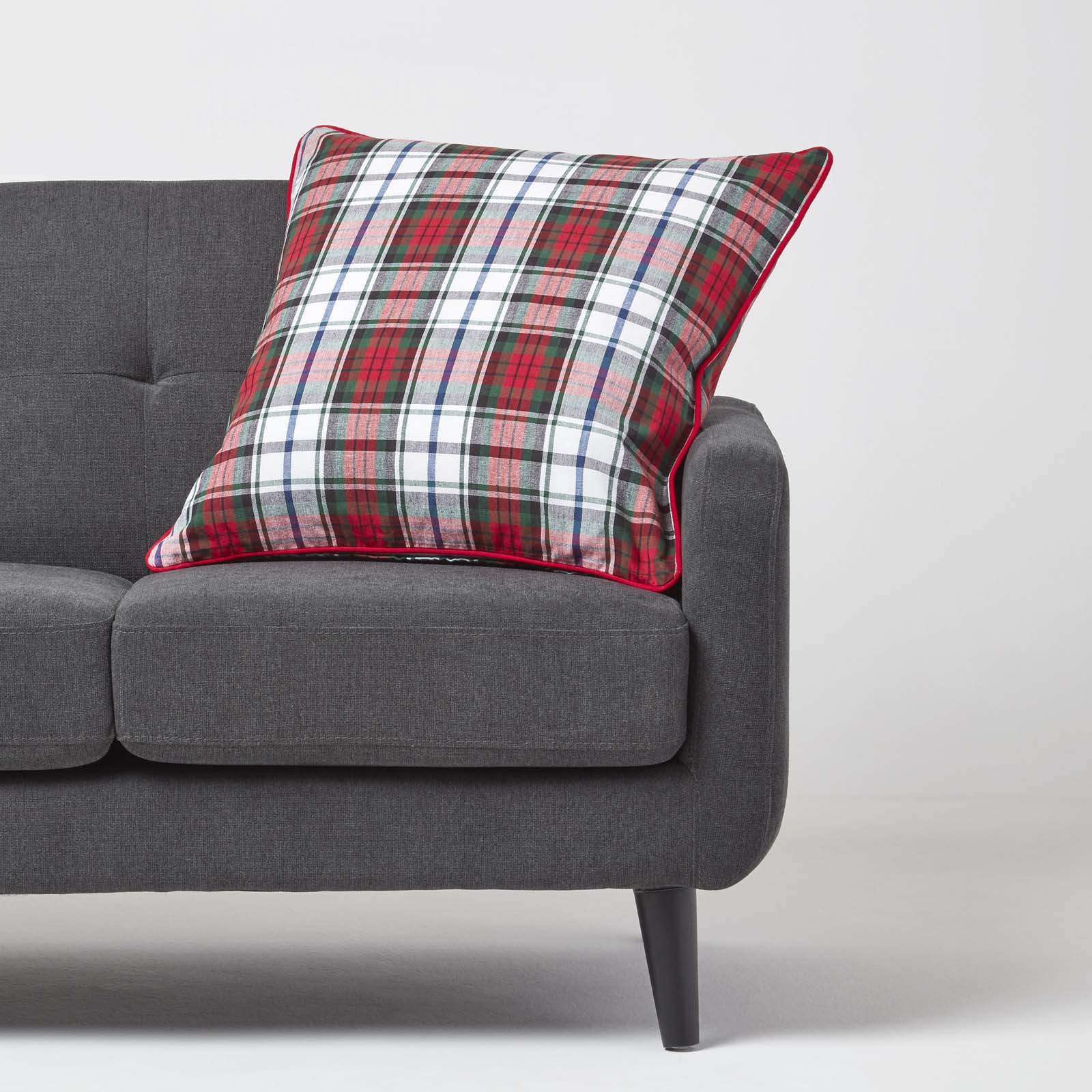 Tartan Check Cotton Cushion Cover | 60cm x 60cm | Red & White