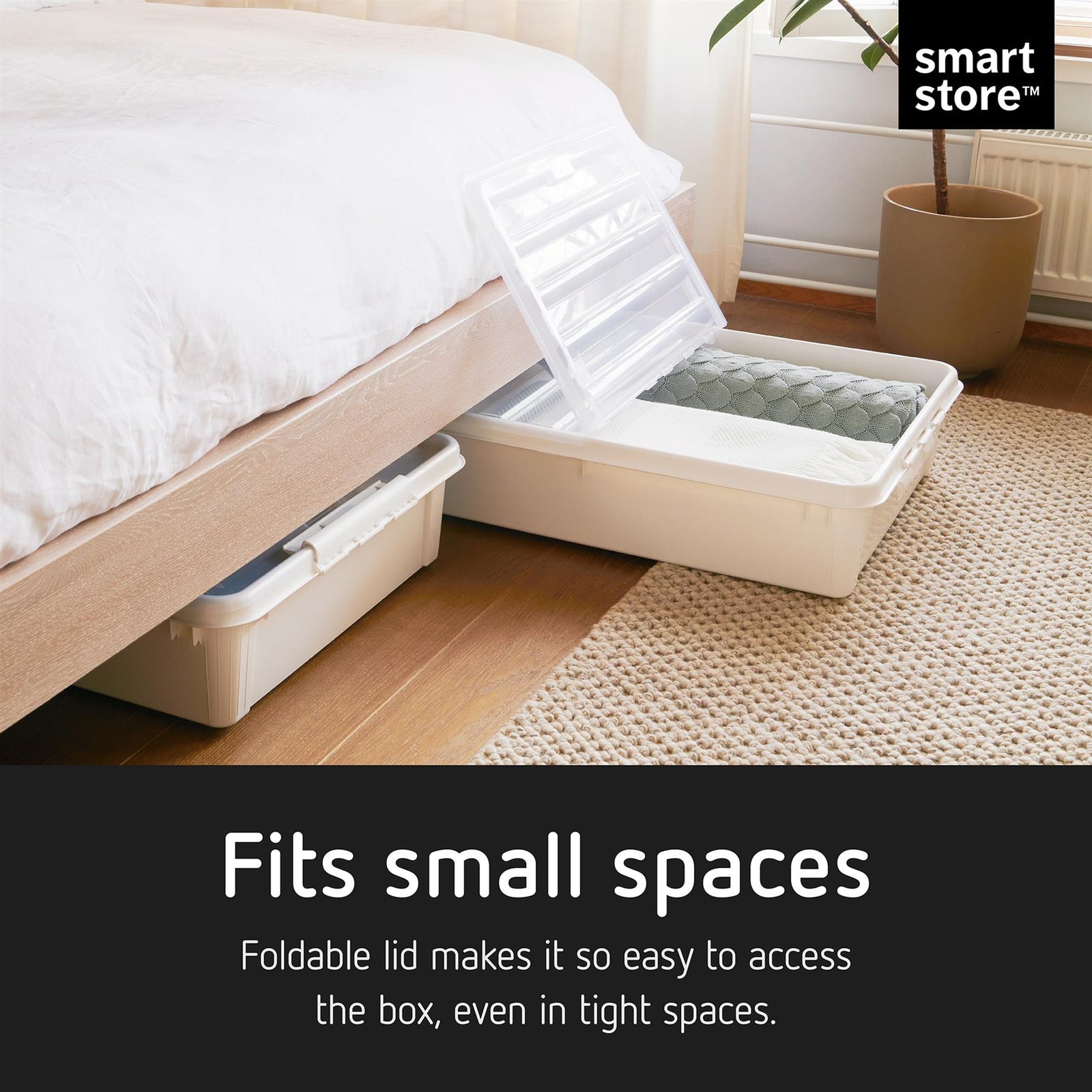 Bedroller Underbed Storage Box With Transparent Foldable Lid, 60l