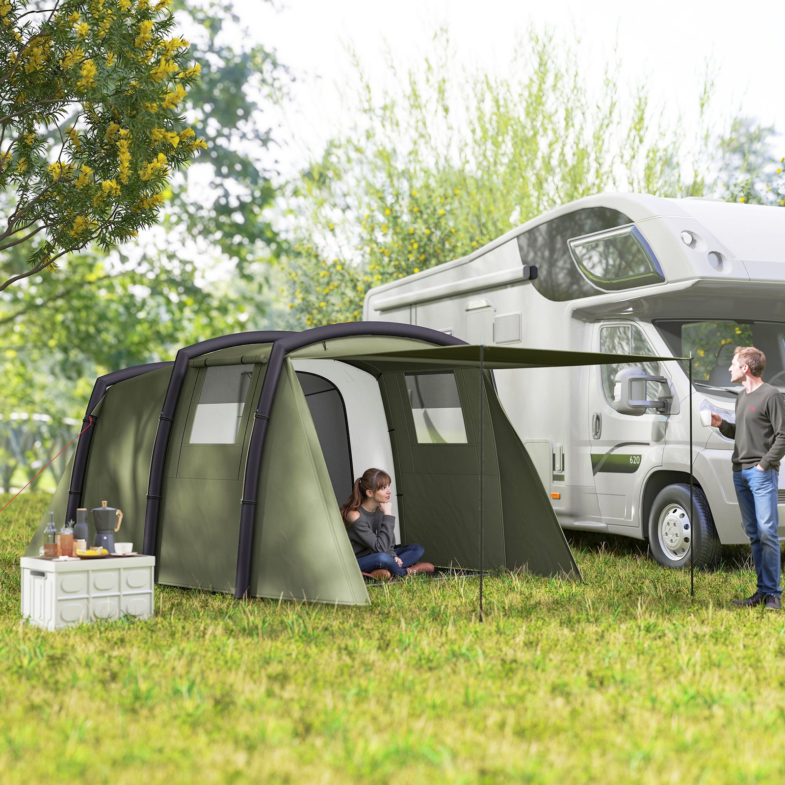 Inflatable 3-4 Man Tunnel Tent, Air Pump | Green