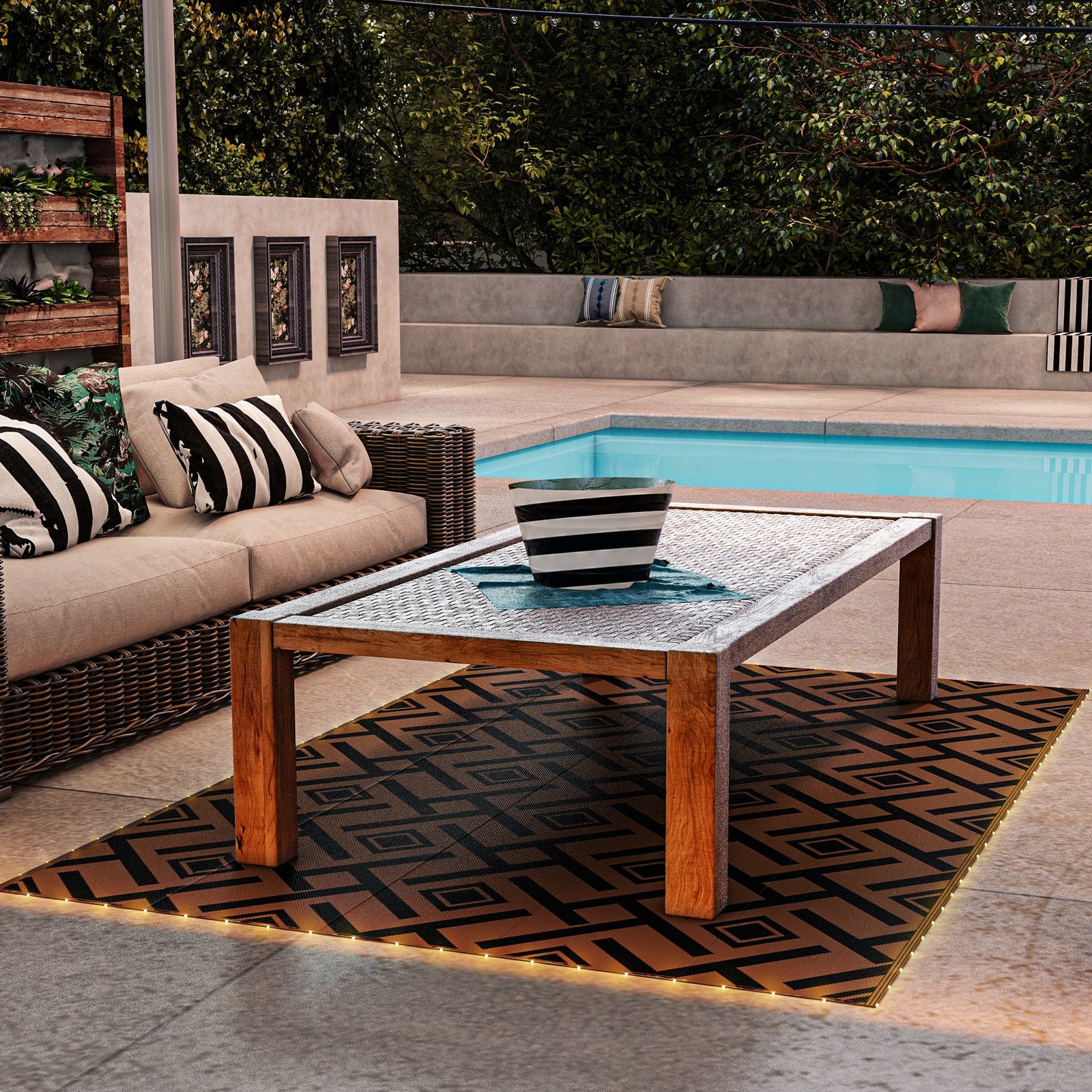Rug W/ Led Light And Carry Bag 182x274cm Brown/black