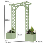 Wooden Garden Arch With Planters Sage Green Finish