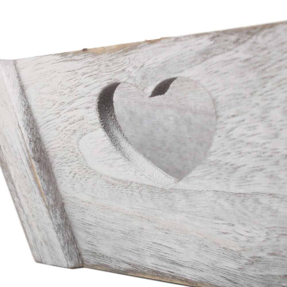Vintage Heart Cut Handle Wooden Tray | Set-of-2 | Gray