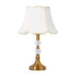 Gold & White Led Table Lamp With Crystal Accents – Wavy Fabric Shade, Adjustable Colour Temperature