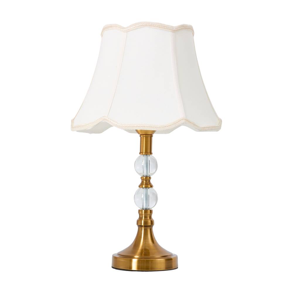 Gold & White Led Table Lamp With Crystal Accents – Wavy Fabric Shade, Adjustable Colour Temperature