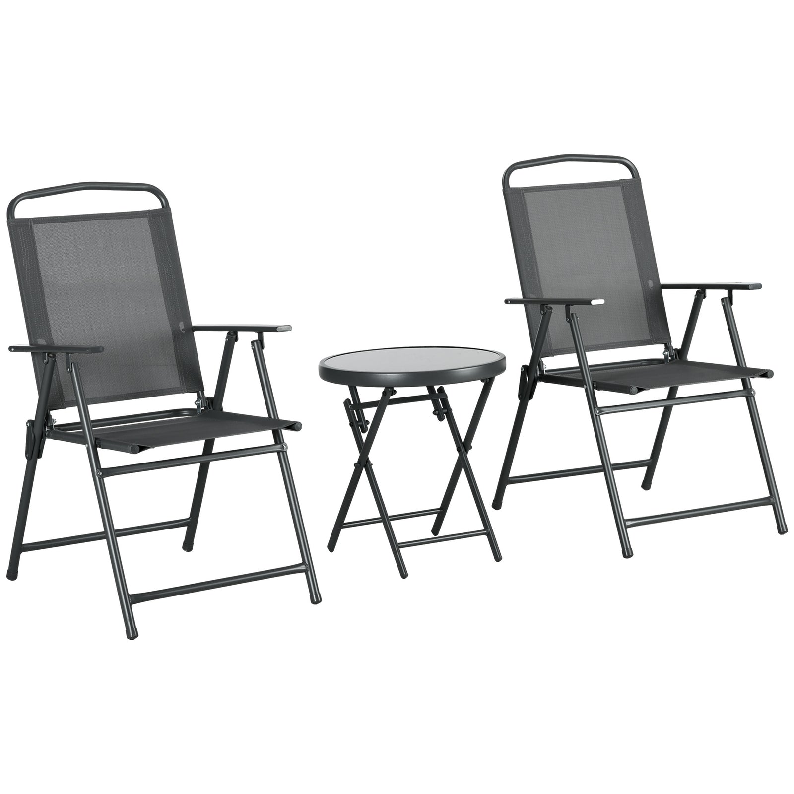Patio Bistro Set Folding Chairs & Coffee Table For Balcony | Dark Gray