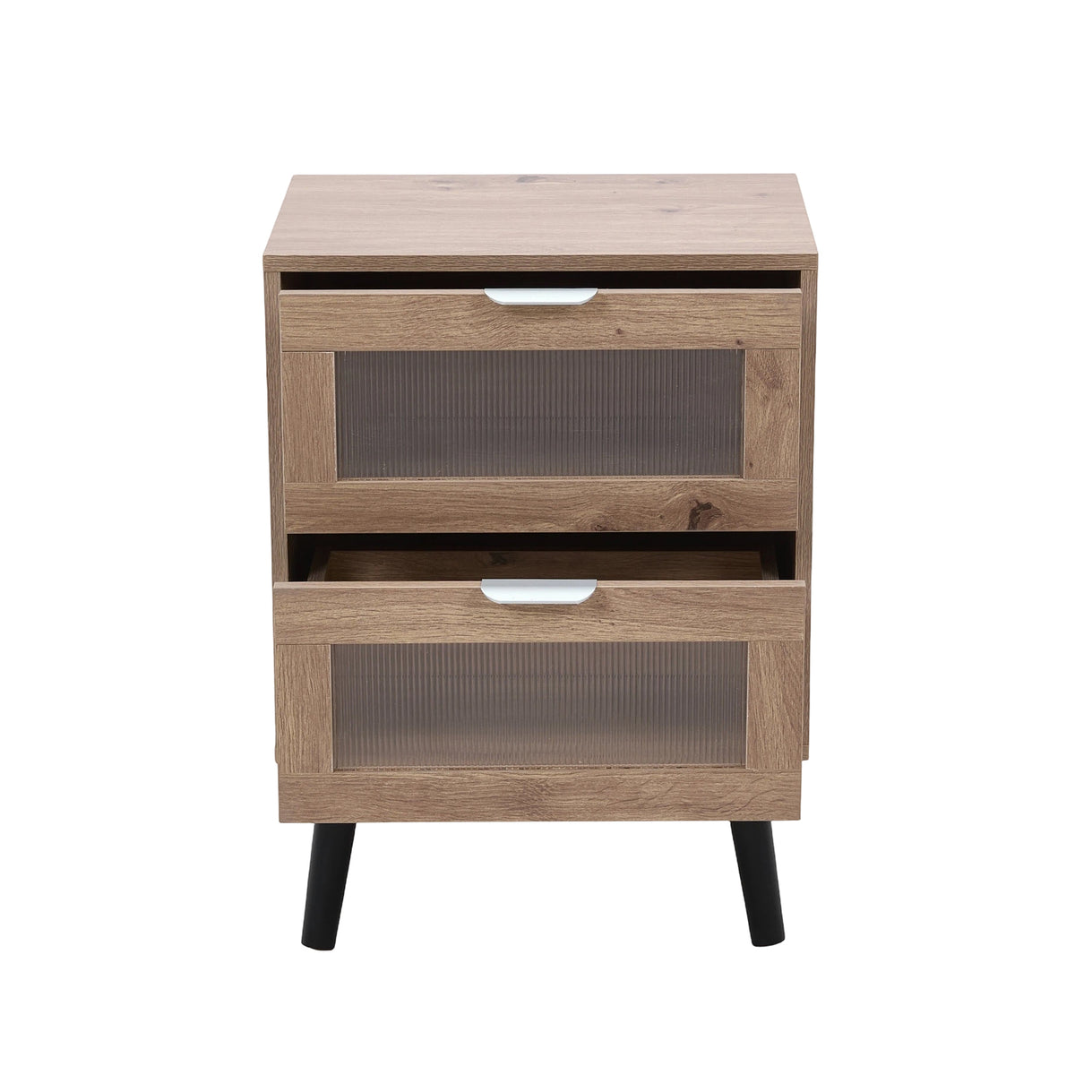 Breeins Modern Dual-drawer Bedside Table With Solid Wood Legs