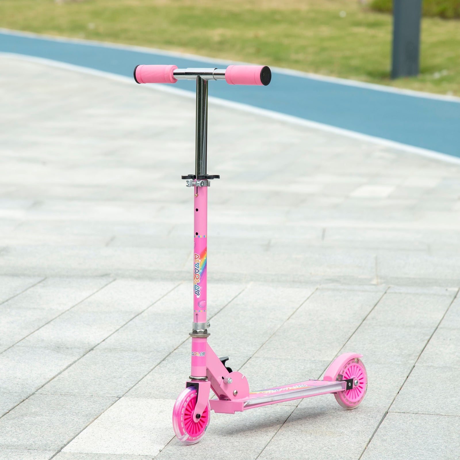Kids Scooter 2 Wheels W/ Lights Music Adjustable Height Foldable | Pink