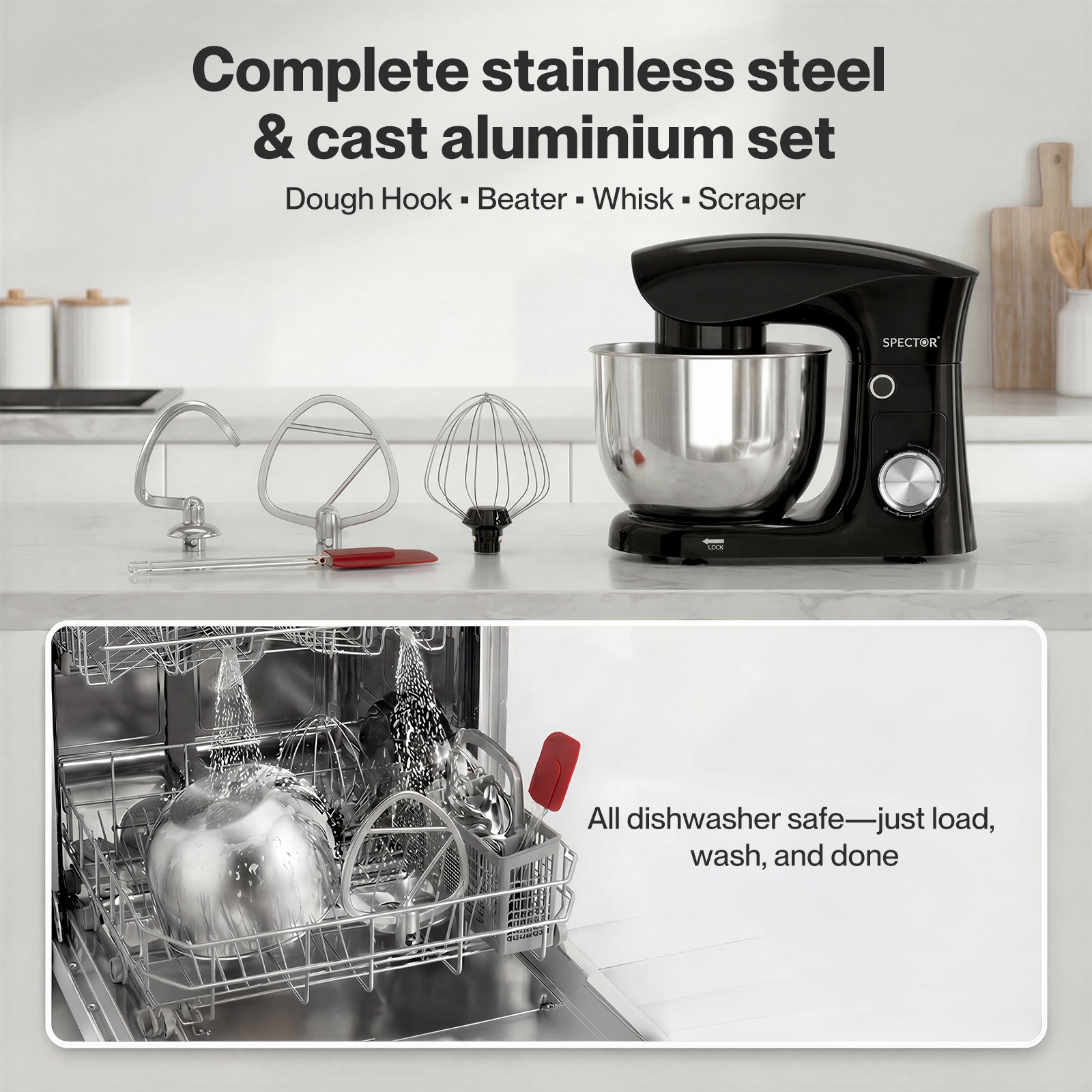 Spector Stand Mixer Electric 5l+4.5l Mixing Bowl 1500w 10 Speed Dough Hook Whisk