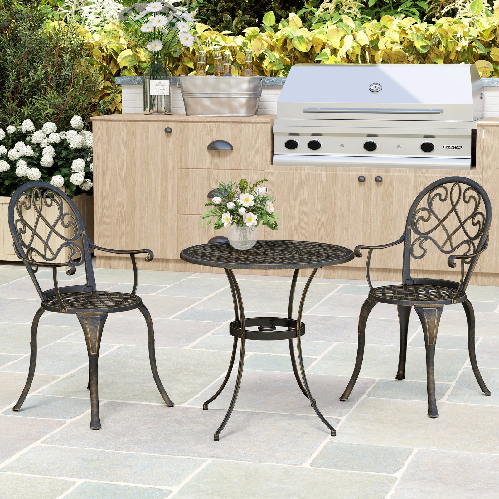 3pcs Bistro Set, Aluminium Garden Table And Chairs | Bronze