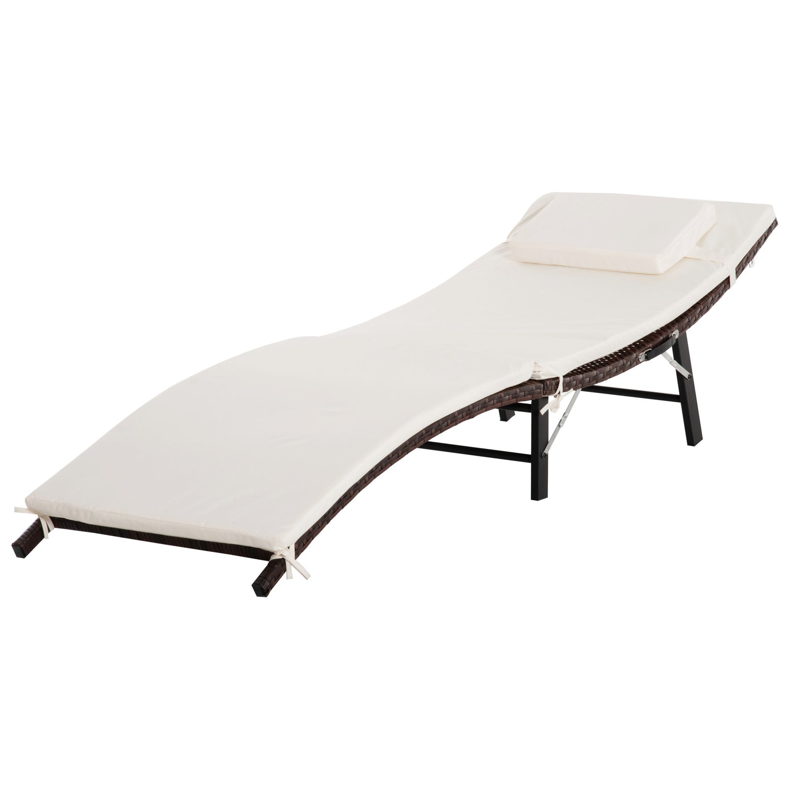 Folding Rattan Sun Lounger W/ Cushion | Cream