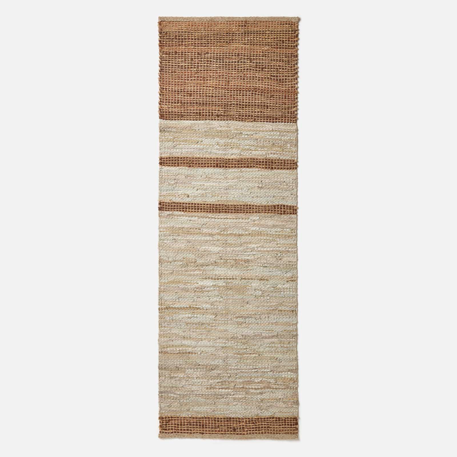 Recycled Leather Handwoven Stripe Rug | 200cm | Brown