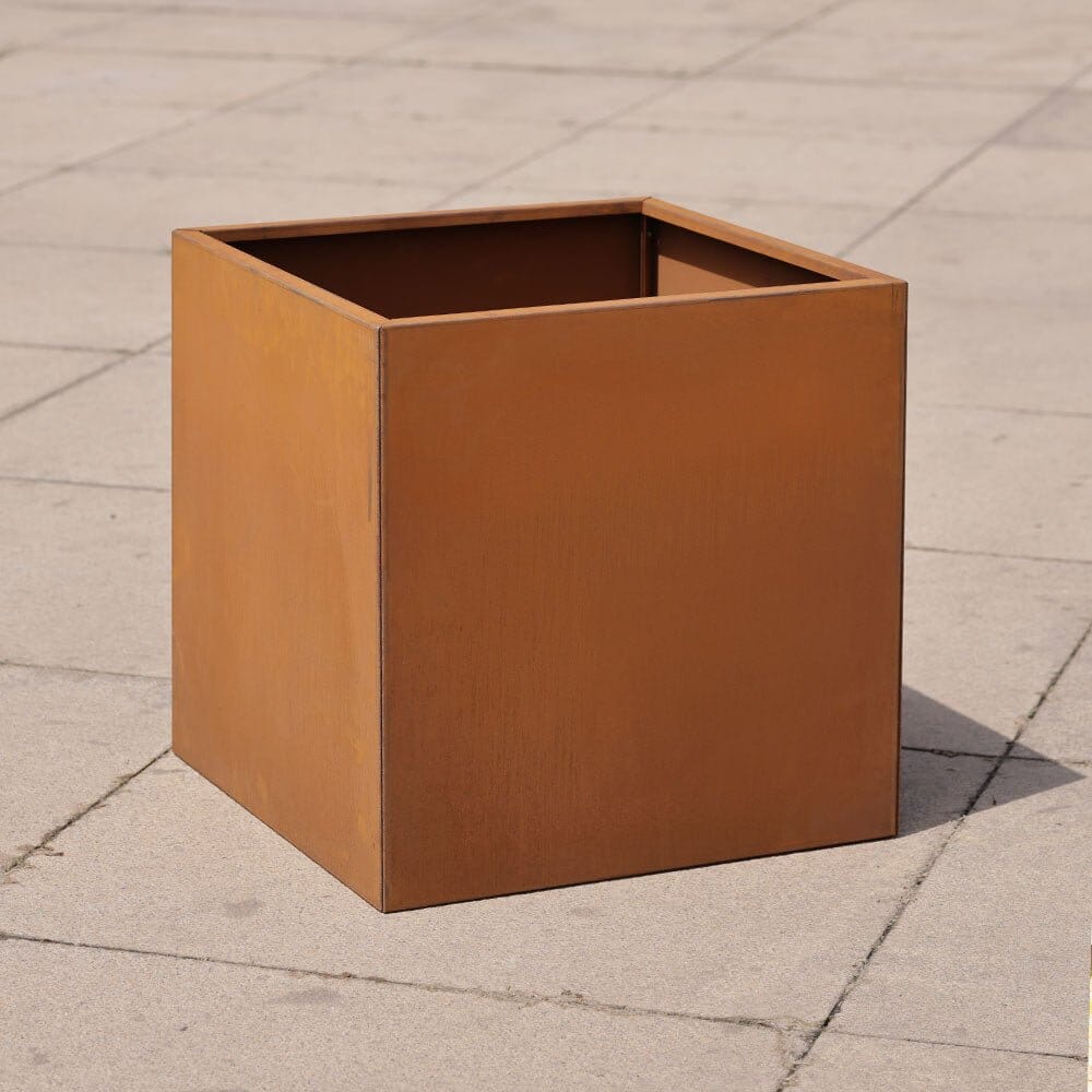 Corten Steel Straight Edge Cube Planter | 40cm x 40cm x 40cm | Brown