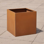 Corten Steel Straight Edge Cube Planter | 50cm x 50cm x 50cm | Brown