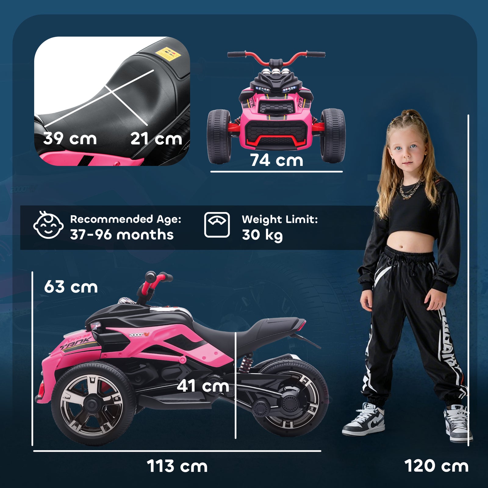 12v Kids Electric Ride On Car, Battery Powered Ride On Atv | Pink