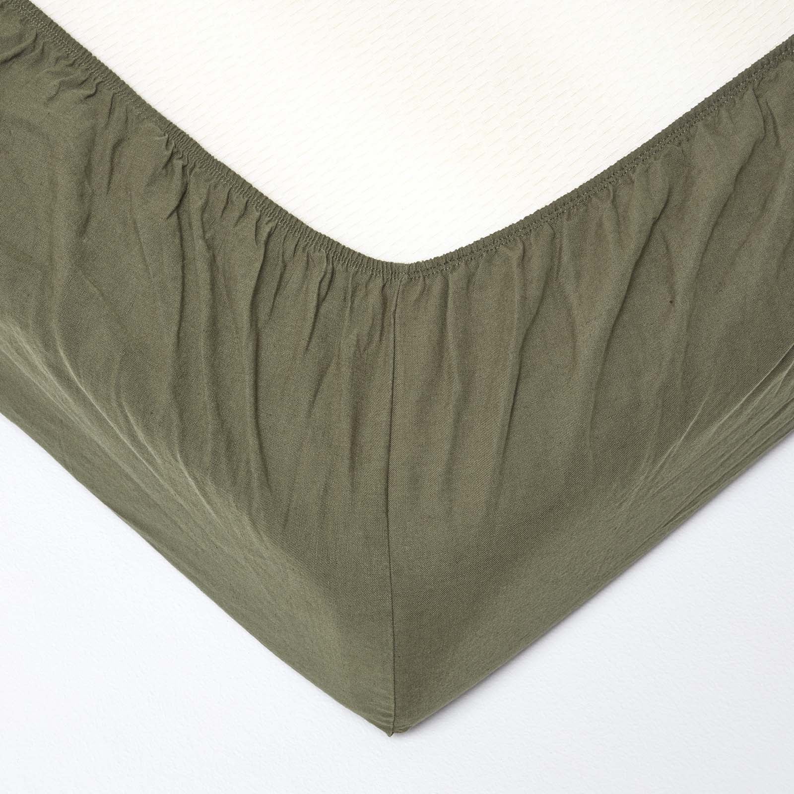 Luxury Linen Fitted Sheet | Super King | Khaki Green