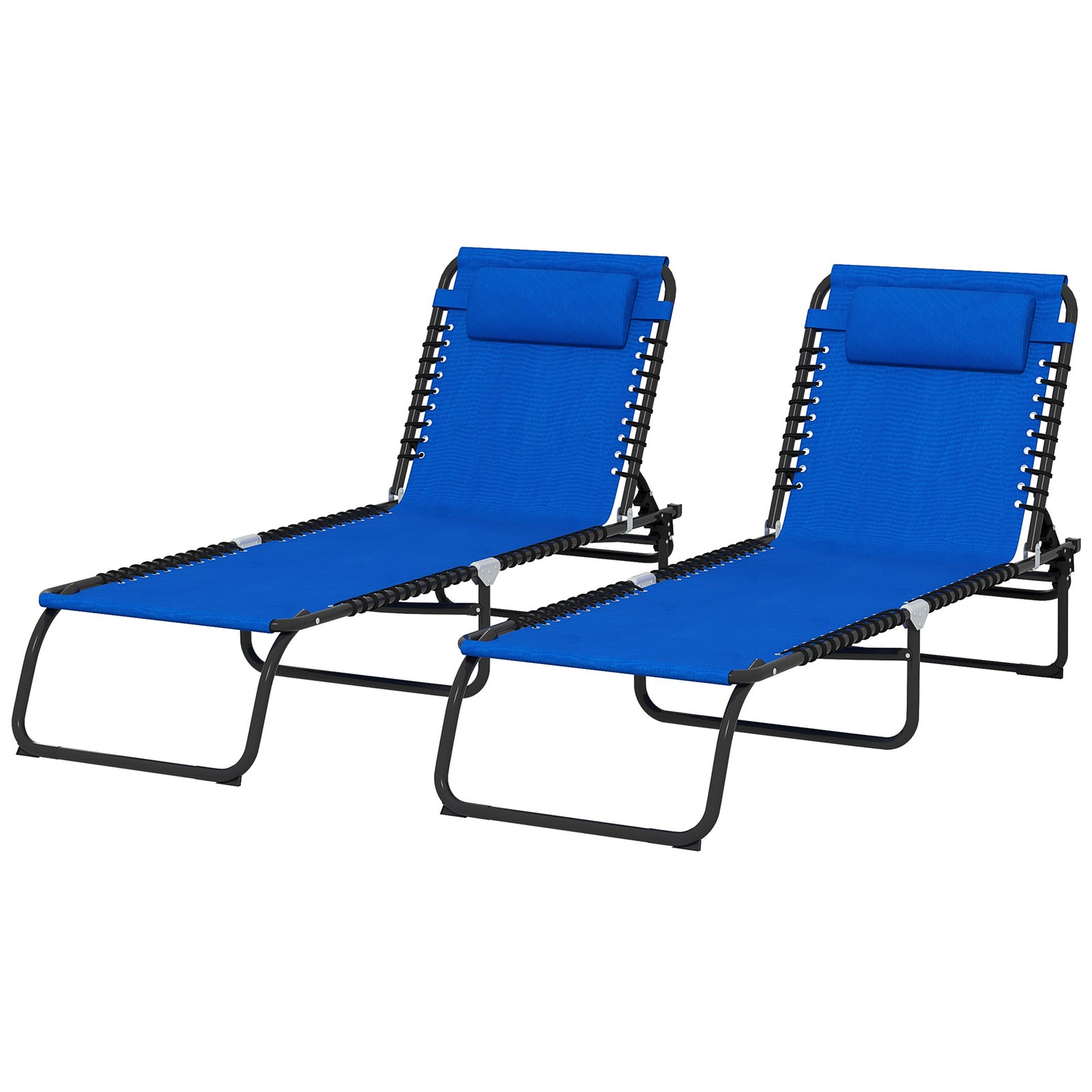 2 Pcs Beach Chaise Lounge 4 Adjustable Positions | Set of 2 | Navy Blue