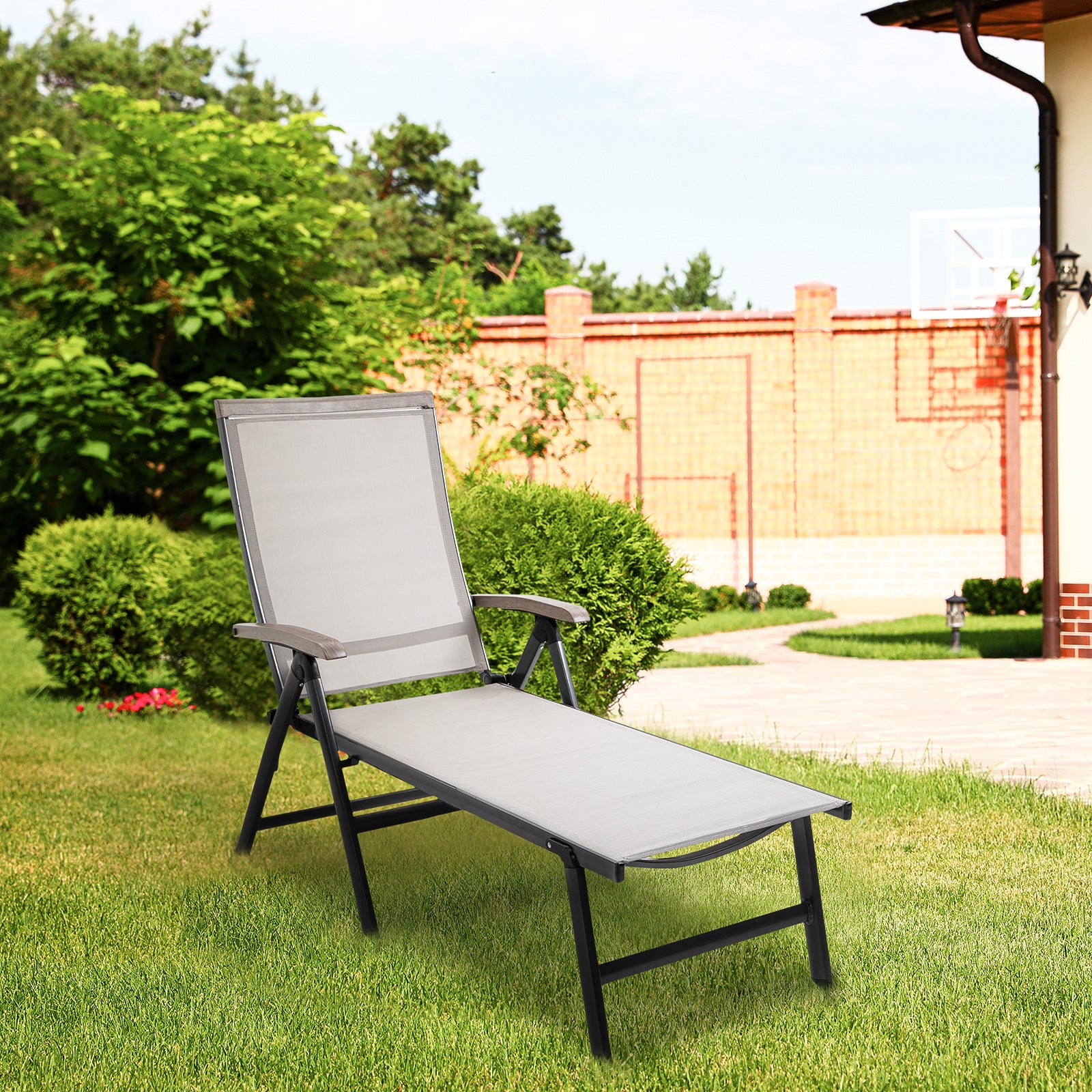Outdoor Folding Sun Lounger W/ Adjustable Backrest | Brown
