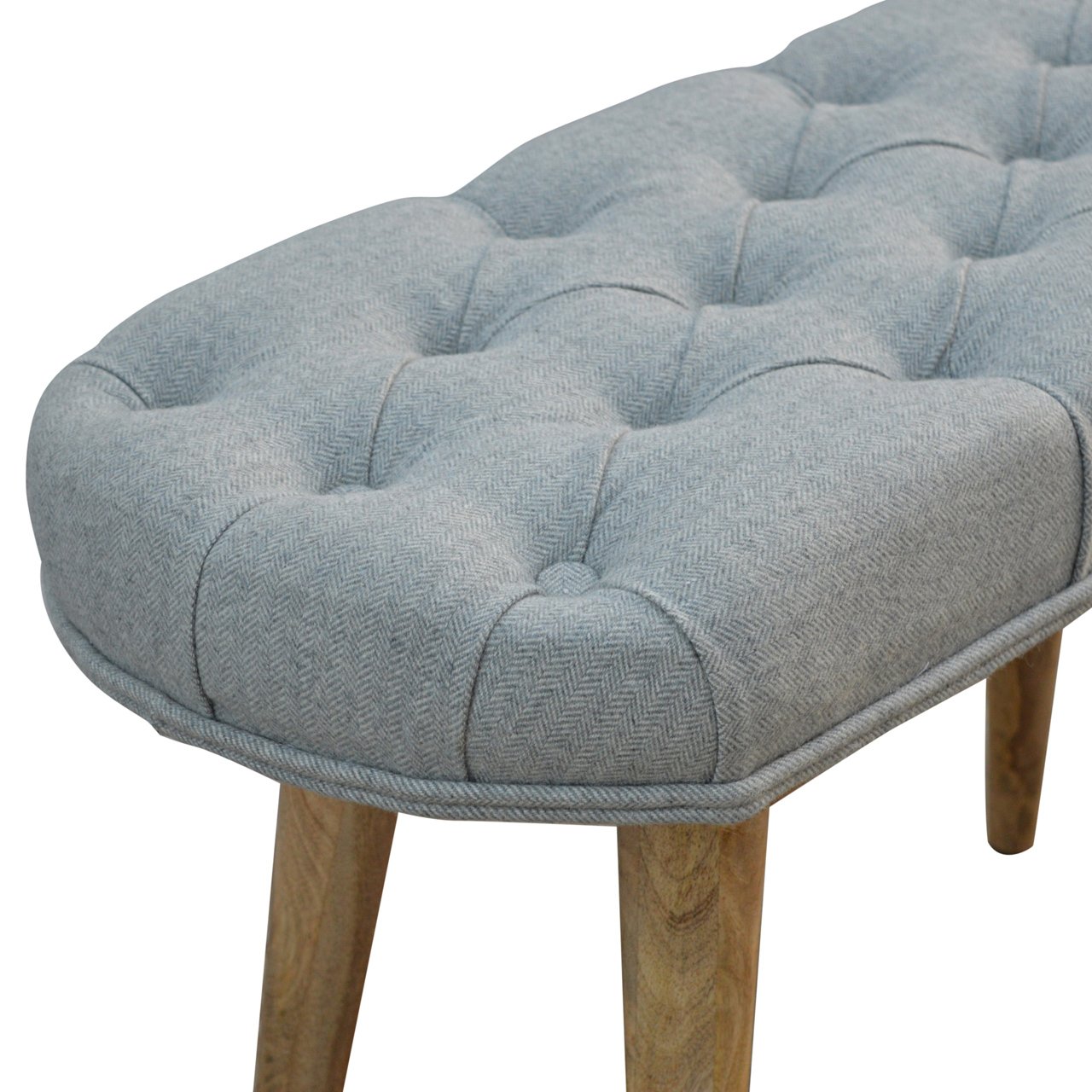 Solid Wood Deep Button Grey Tweed Bench