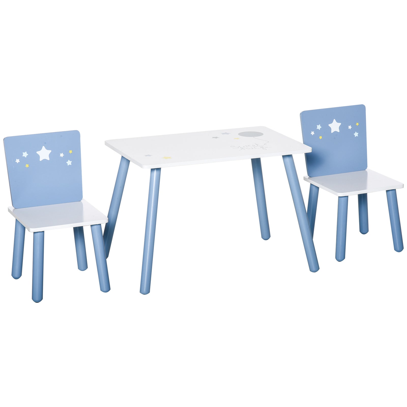 3 Pcs Kids Table & Chairs Dining Set Wood Legs Safe Corners Stars Seating