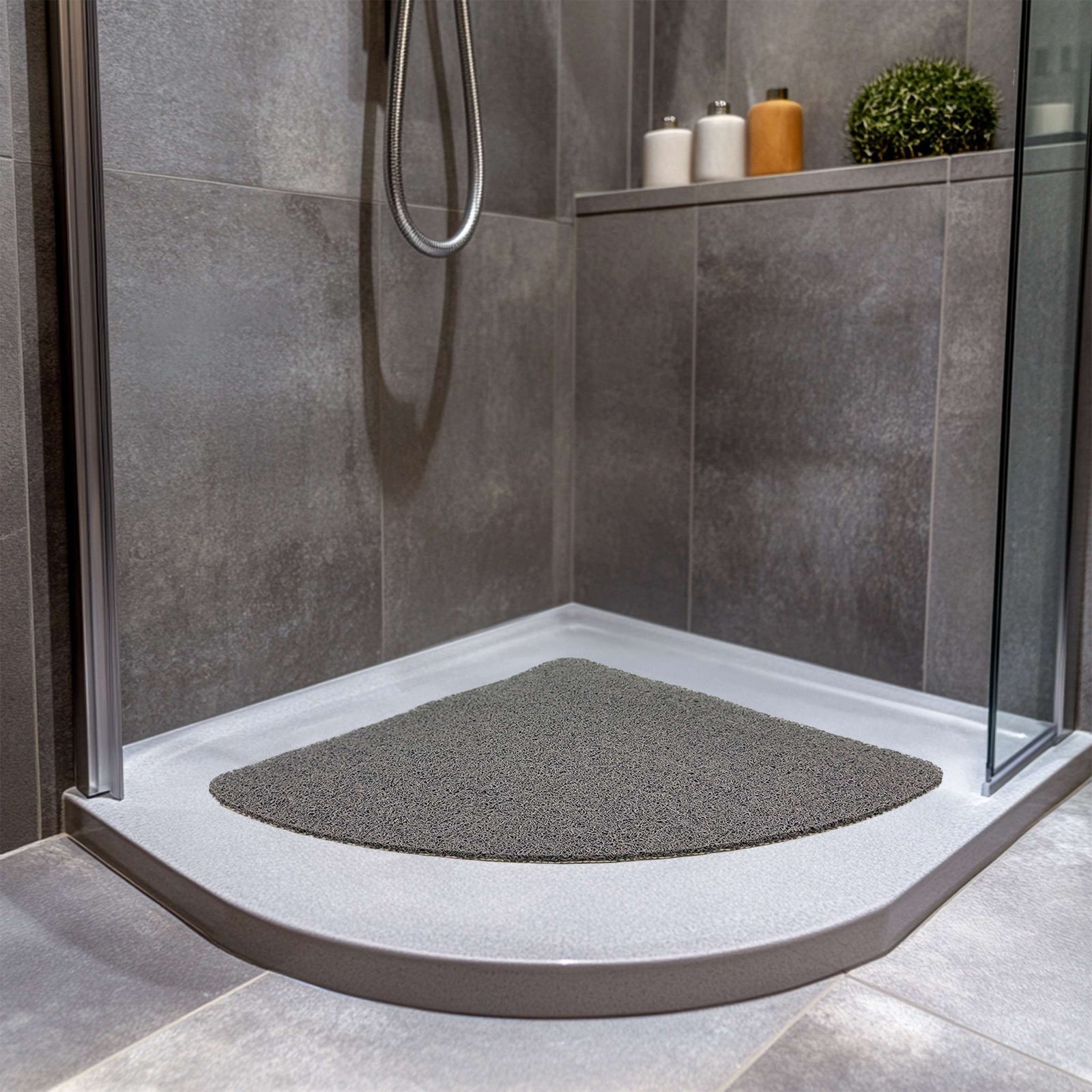 Spaghetti Anti Slip Quadrant Shower/Bath Mat | 53cm x 53cm | Grey
