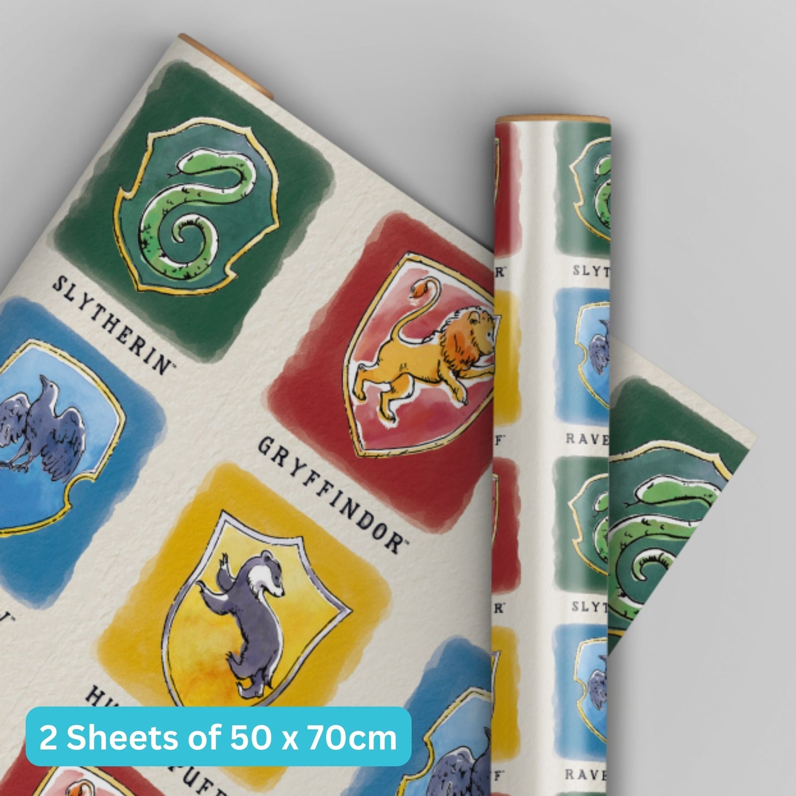 Hogwarts Houses 2 Sheets & 2 Tags Wrapping Paper