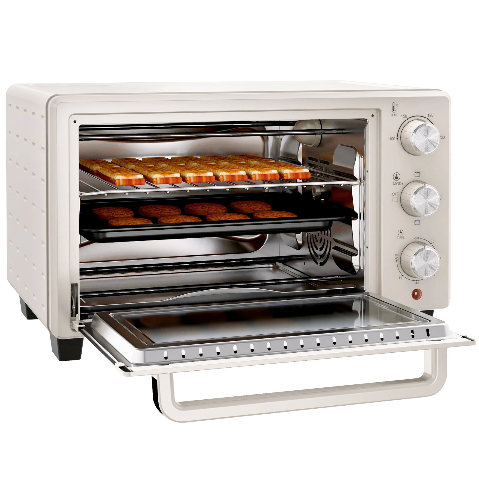 Mini Oven 21l Electric Grill With Adjustable Temp Timer | One Size | Cream