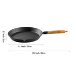 22/25/29cm Dia Round Cast Iron Skillet With Removable Wooden Handle And Oil Spout | Large | Black