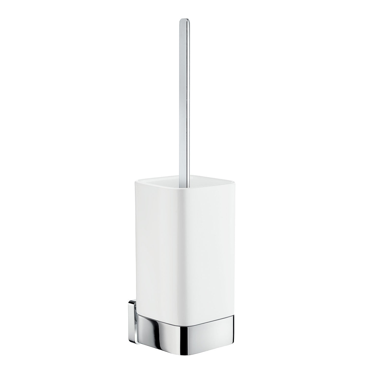 Polished Chrome Mounted Toilet Brush And Porcelain Container | Polished Chrome
