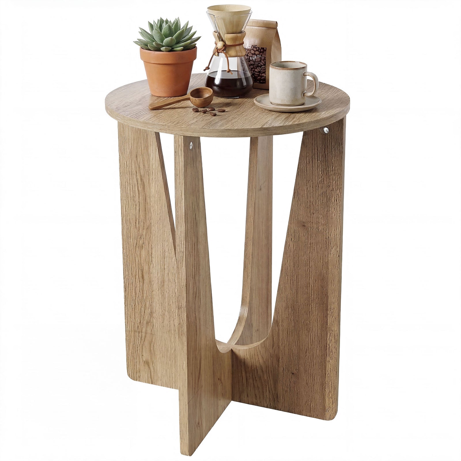 HOMCOM Round Side Table, End Table With Curved Legs Coffee Wood Effect