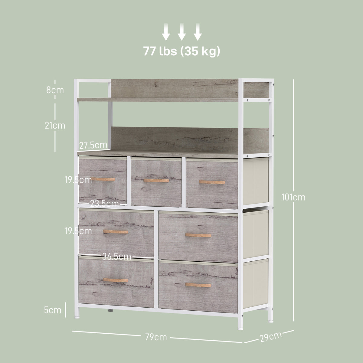 HOMCOM Bedroom Chest Of Drawers 7 Drawer Dresser W/ Shelves