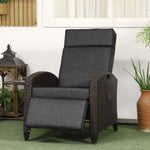 Outdoor Recliner Chair W/ Cushion, Pe Rattan Reclining | Dark Gray