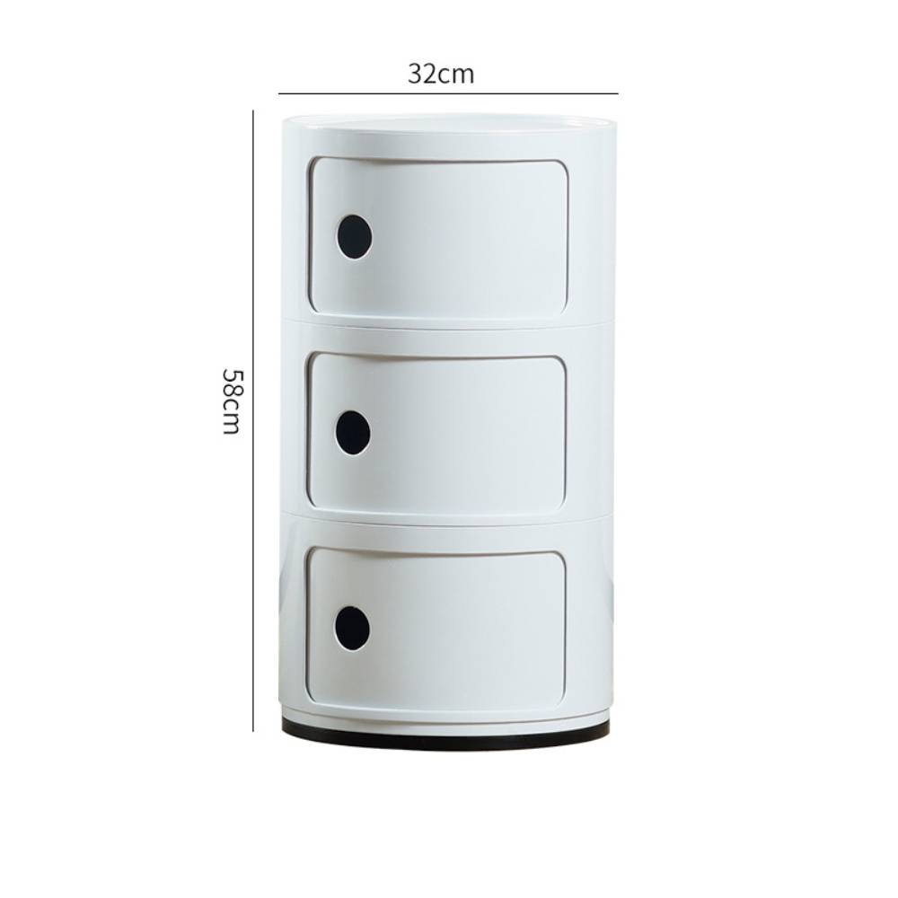 Cylindrical Multi-tiered Plastic Storage Drawer Unit | White