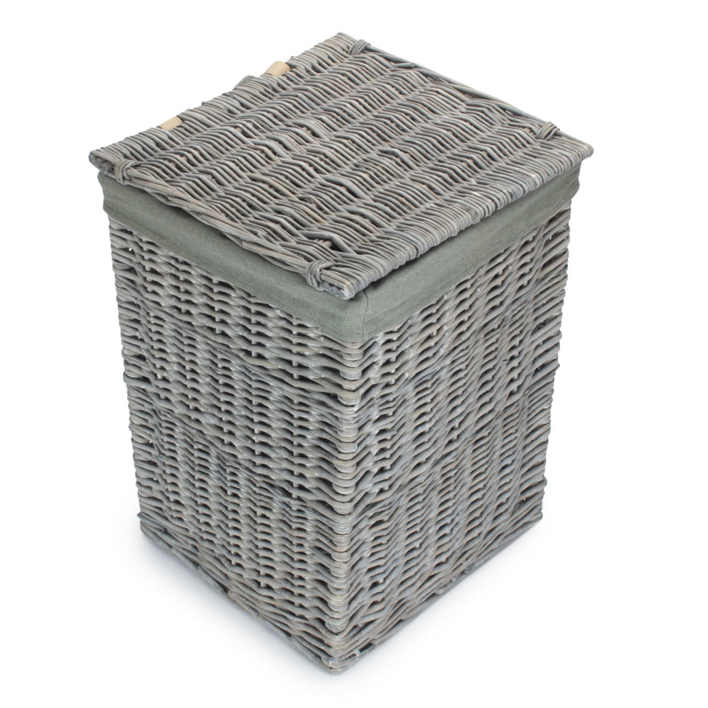 Grey Wash Square Laundry Basket With Grey Sage Lining | Large