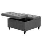 Square Linen Upholstered Storage Ottoman With Lift-top & Flip Design | Grey