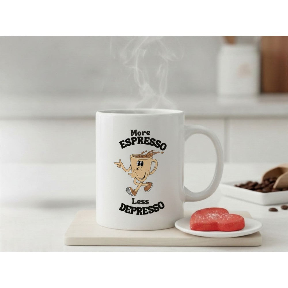 Dyzi More Espresso Less Despresso Quote Ceramic Mug White