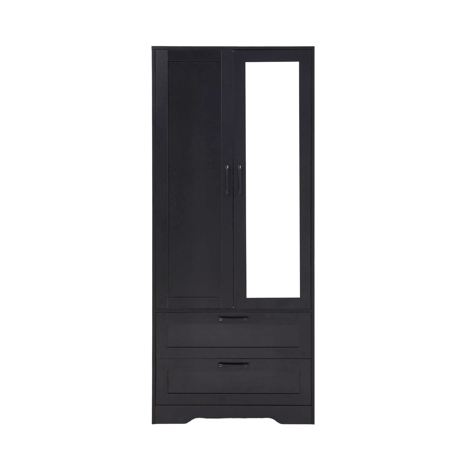 2-door Wardrobe With Drawers & Mirror | One Size | Black